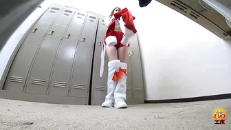 EE-646 03 X’mas hidden camera: santa-part-time girls peeing on toilet