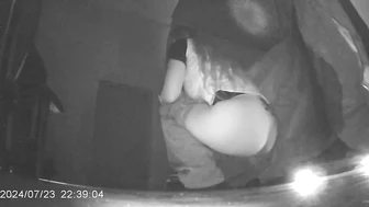 Desperate Chinese girl peeing in the storage room of an internet café with no toilet