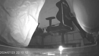 Desperate Chinese girl peeing in the storage room of an internet café with no toilet