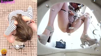 EE-330 02 Frantic girls pissing and missing the toilet bowl VOL 2